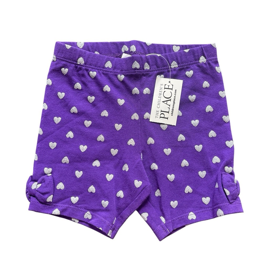 NWT The Children's Place Girls Size 12-18 Months Purple Shorts Silver Heart Bow